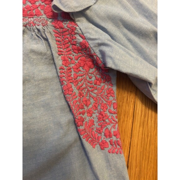 Mi Golondrina Fernanda Top Blouse Embroidered Blue Chambray Pink Floral XS - Picture 6 of 10